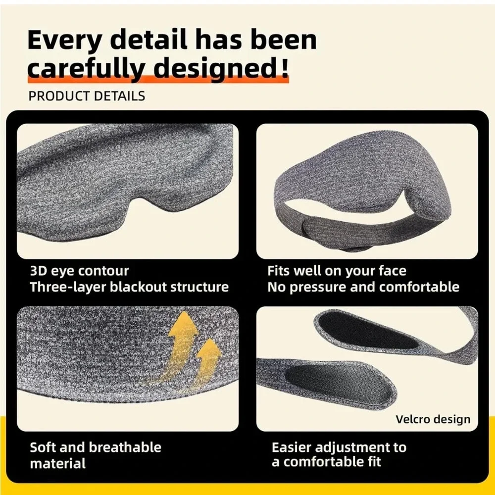 🆕 Contoured Blackout Sleep Eye Mask for Men Women (Grey)